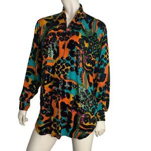 Cache Top Womens Medium Shirt Punk Animal Print Sequin Vintage